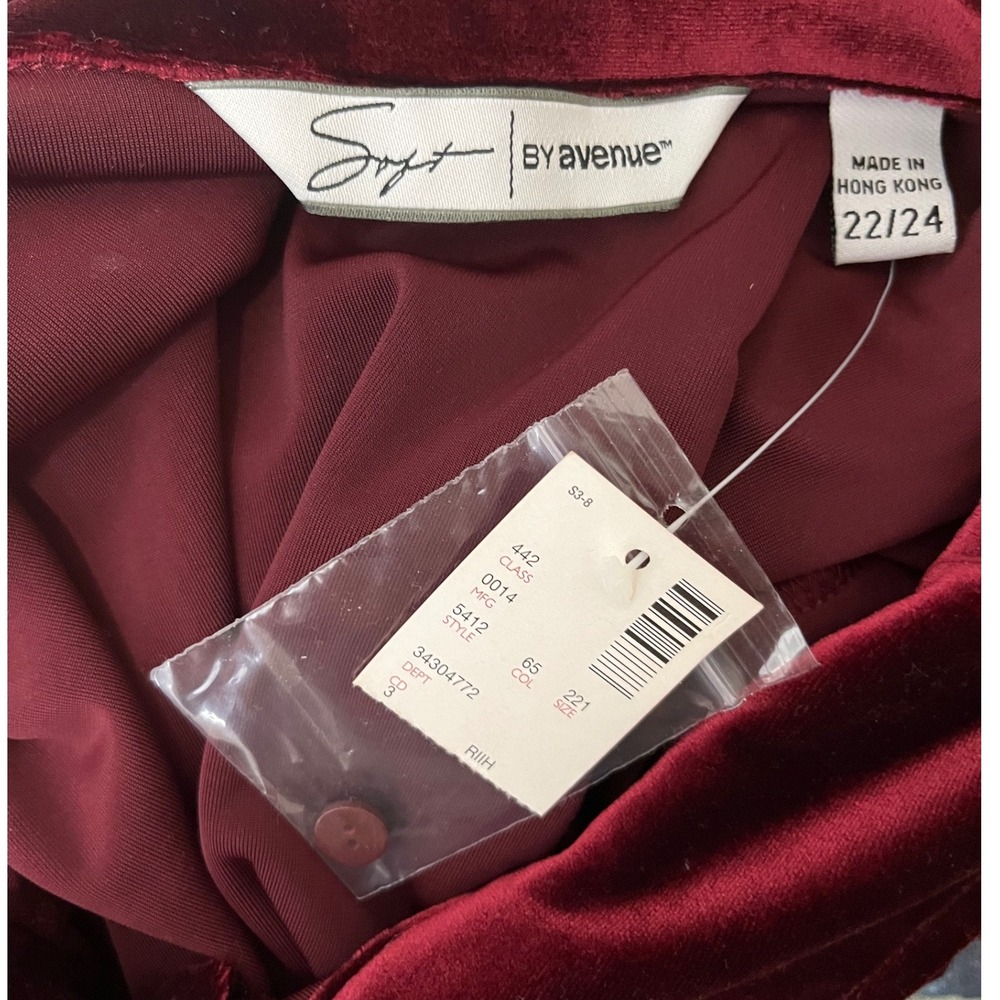 Soft by‎ Avenue Burgundy Velvet Tunic Shirt Plus 22/24 Holiday Christmas NEW - Picture 6 of 6